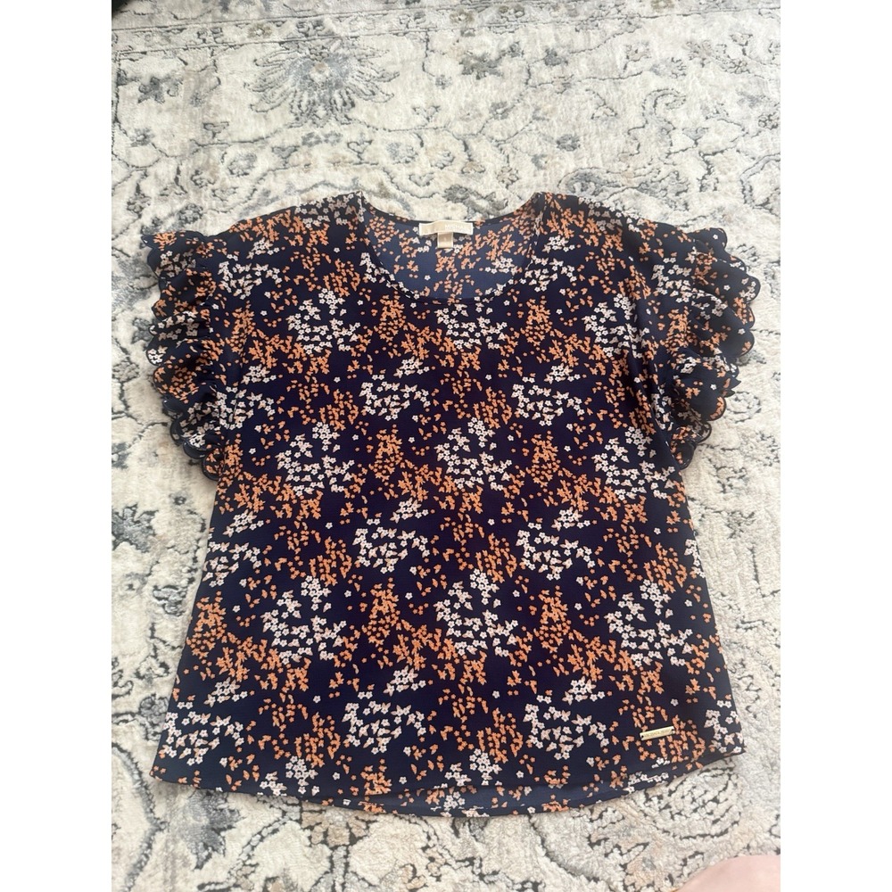 Women's Michael Kors Blouse, Size Small Navy Floral Boho Workwear Business